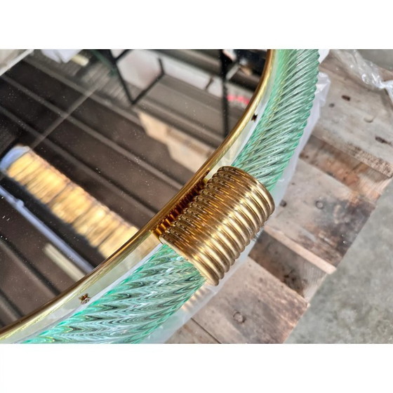 Image 1 of Luxe Italiaanse spiegel in groen water "Torchon" Torciglione Murano glas van Simoeng