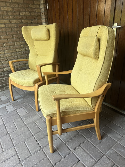 2 verschillende Farstrup Møbler stoelen met quality inspection in 1998 – verstelbare relaxstoel, Wood, Textile