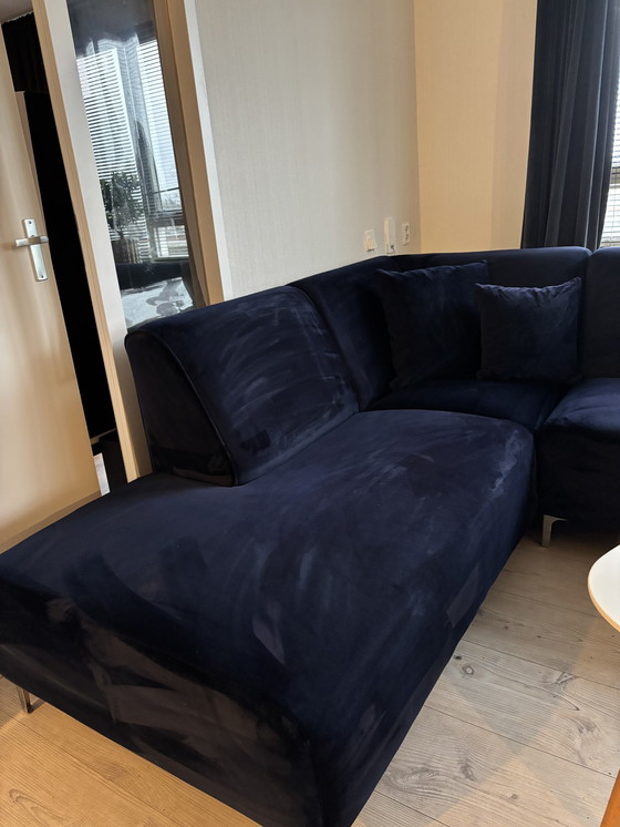 Image 1 of Navy velvet corner sofa