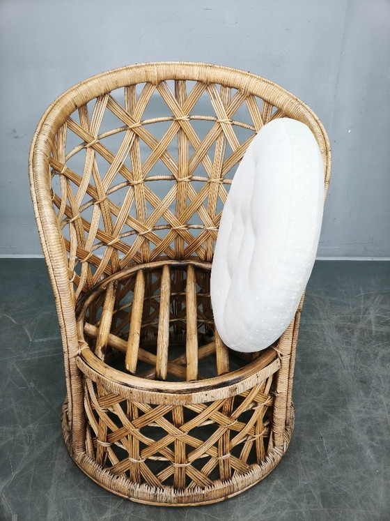 Image 1 of Een paar Italiaanse bamboe- en rotanfauteuils, jaren 60.