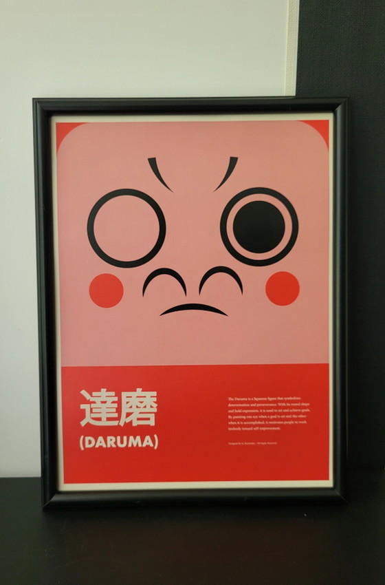 Image 1 of Estampa japonesa original de la figura de Daruma simboliza la perseverancia.