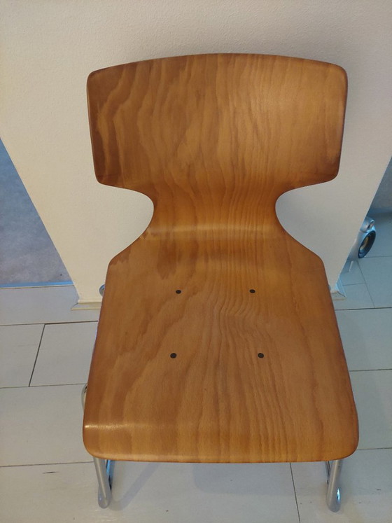 Vintage Pagholz Plywood Stoel - Adam Stegner, 1970’S – Vanerum, Eetkamerstoelen, Chrome (photo 3 of 5)