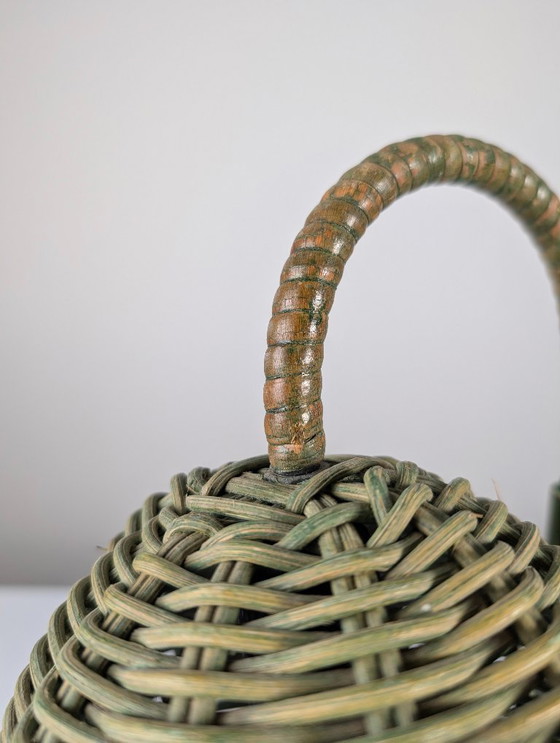 Image 1 of Lampade in rattan verde in stile moderno organico Mario Lopez Torres, anni '80