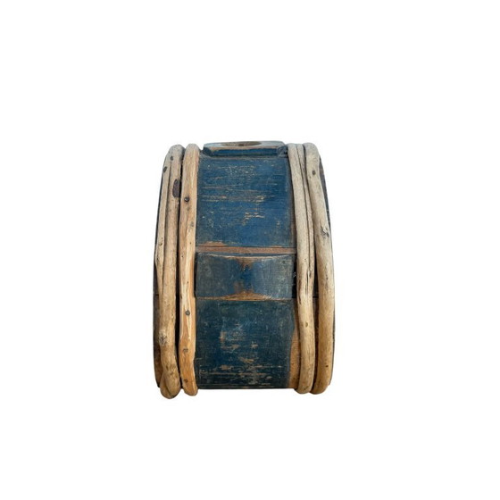 Image 1 of Cantimplora de campaña antigua sueca de madera, fechada en 1773 – Cantimplora de campaña de arte popular pintada a mano