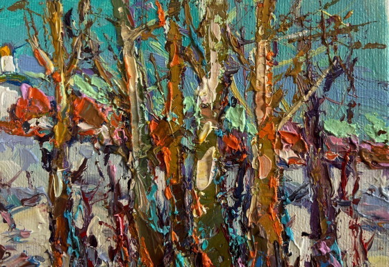 Image 1 of Original Oil Painting Winter Church Landscape Sunny winter day