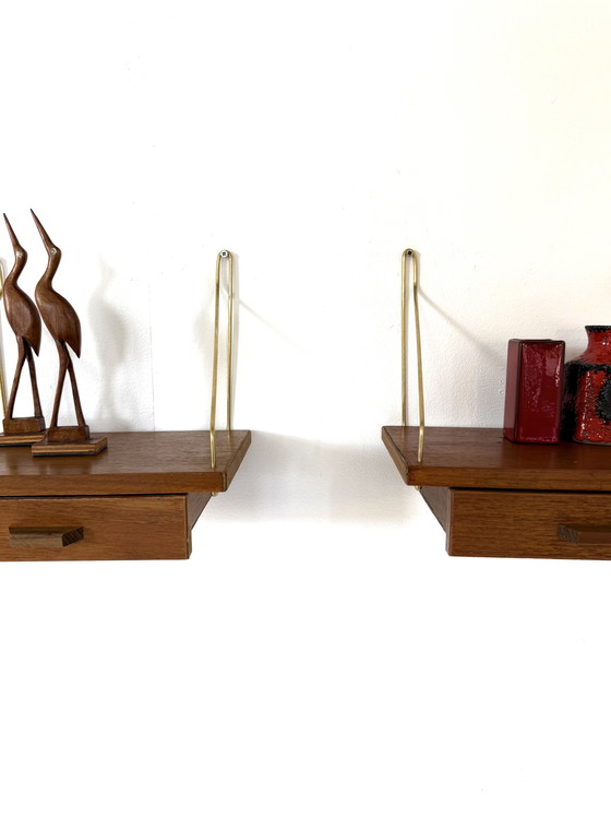 Image 1 of Set of 2 vintage Danish floating bedside tables ‘70s