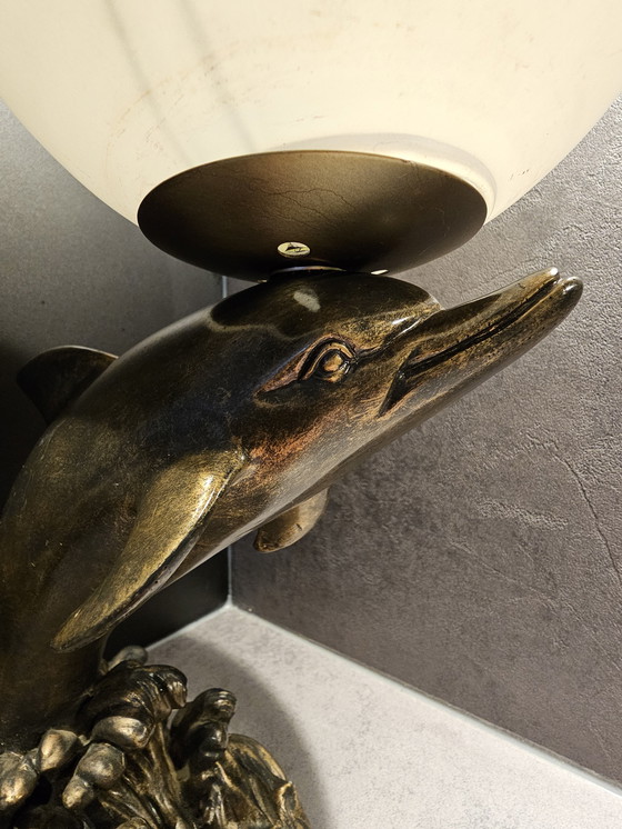 Image 1 of Art Deco dolphin lamp with glass shade