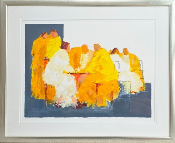Geabstraheerde impressie van een gezelschap, Wil Willemsen, Kunst, Papier, Glas, Geel (foto 2 van 6)