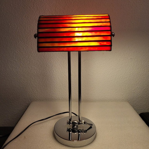 Tyffany and Chrome Table Lamp – tafellampen, Glass (photo 2 of 16)