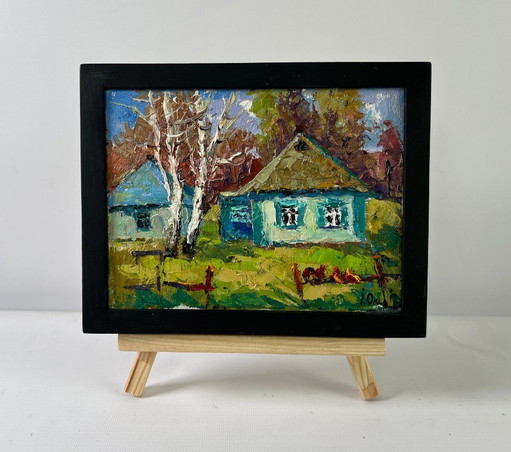 Original Oil Painting Day Village Landscape Whispers of spring