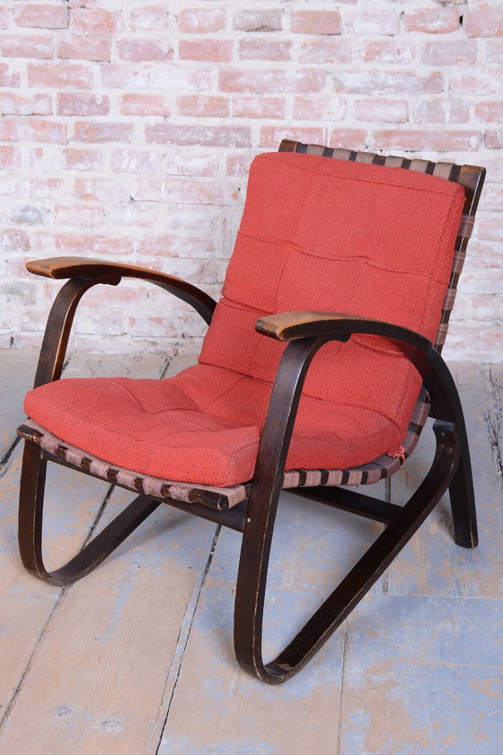 Paire de Fauteuils Art Déco restaurés, conçus par Jan Vaněk, chêne, tchèque, années 1940 – Textile, Wood (photo 10 of 18)