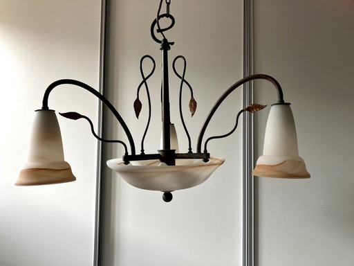 Falb design pendant lamp of alabaster and brass