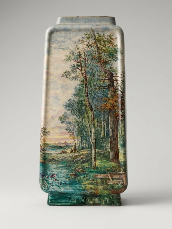 Large Ceramic Landscape Vase – Attributed to Montigny-Sur-Loing – 36 Cm – Glass art (photo 2 of 12)
