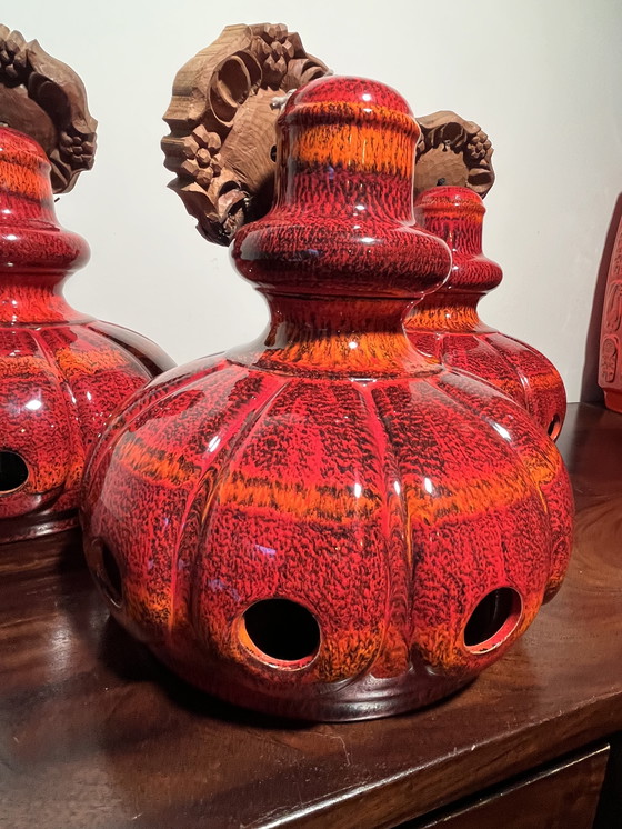 Image 1 of 3 lámparas colgantes de cerámica roja, cerámica de Alemania Occidental, años 60/70
