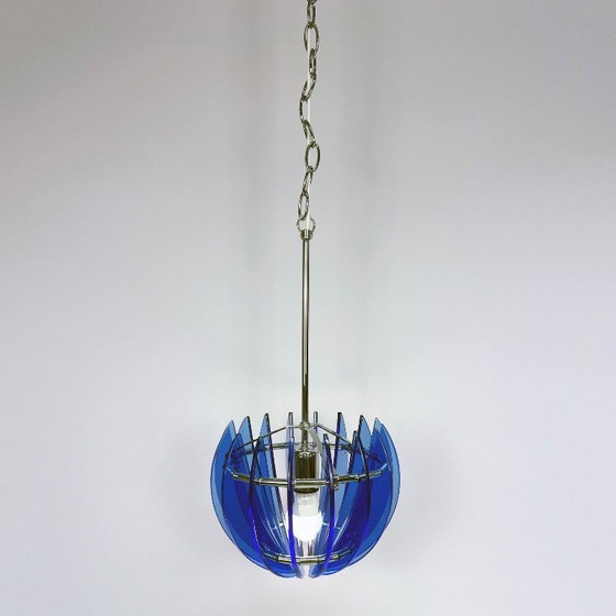 Image 1 of Vintage blue Murano pendant lamp by Veca