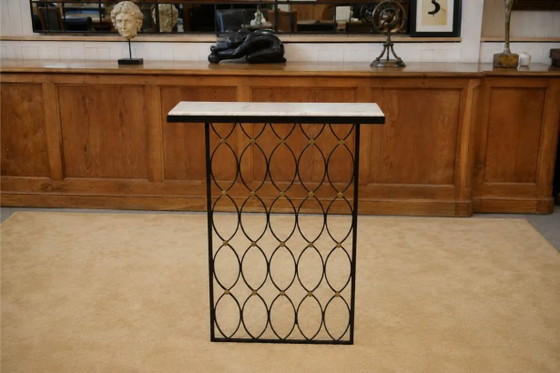 Modernist console in the style of Jean Royère 1960s. – Marble, polished steel, Bauhaus (photo 7 of 7)