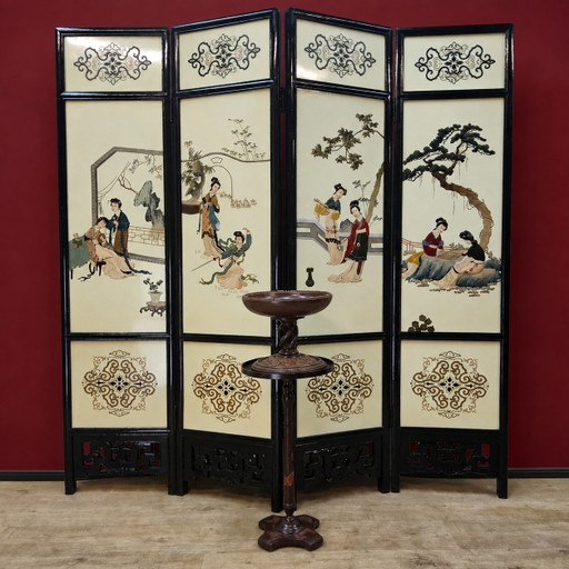 Vintage Chinees Dubbelzijdig Kamerscherm Dames In Landschap / Oosters / Aziatisch / Bohemian Paravent (photo 2 of 15)