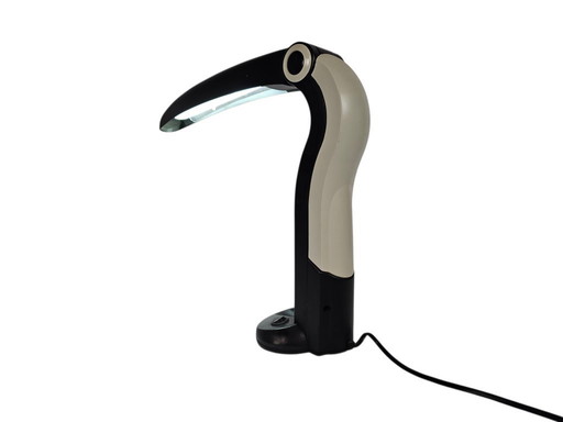 Lampada da tavolo Tucano - pop art - design H.T. Huang - bianco/nero - anni '80