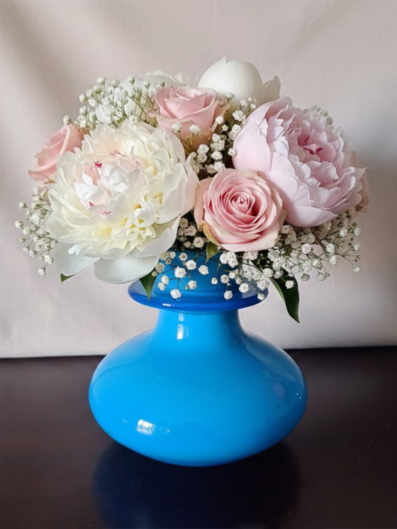 Image 1 of Kosta Boda designer vase by Erik Höglund in stunning turquoise color from 1950-1960.