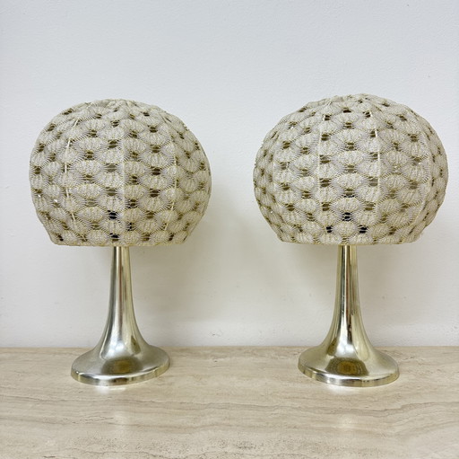 Set of 2 Aro leuchte table lamps with fabric shade , 1970s