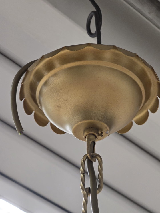 Image 1 of Lampadario Lanterna Vintage in Ottone e Vetro – Anni '70/'80