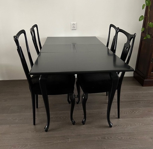 Set da pranzo Queen Ann, tavolo da pranzo estensibile con 4 sedie