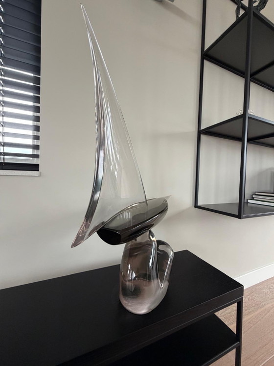 Large unique glass sailboat – presumably Murano glass – 78 cm high – Glass art (photo 3 of 6)