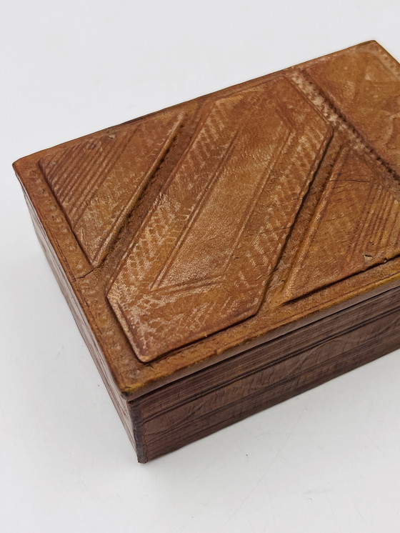 Image 1 of Set di due scatole in legno e pelle