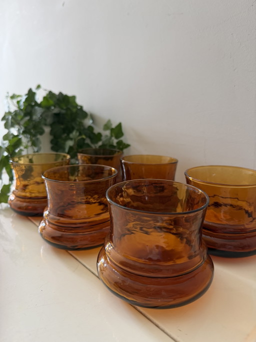 Ensemble de 6 verres à eau ambrés vintage – glazen karaffen, Glass (photo 2 of 5)
