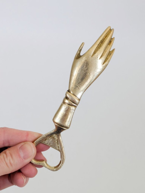 Image 1 of Vintage Brass Hand Bottle Opener Heart Victorian Figural Barware Curio