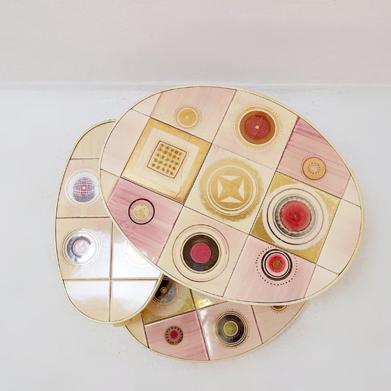 Image 1 of French pink ceramic swivel coffee table, signed Georges Pelletier, 1960s