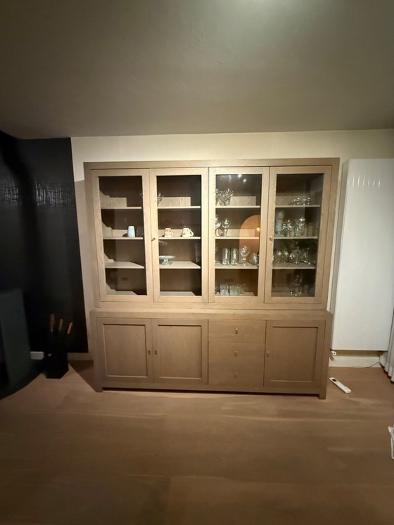 Image 1 of Buffet Goossens en chêne laqué gris éléphant au toucher doux avec système de fermeture amortie