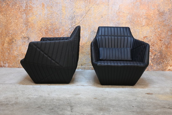 Image 1 of Nouveaux fauteuils Facet Ligne Rose, revêtus de cuir noir exclusif