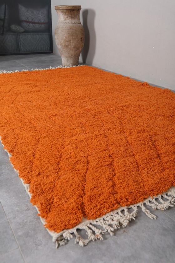Image 1 of Alfombra tejida a mano de pura lana naranja, 2/3 m