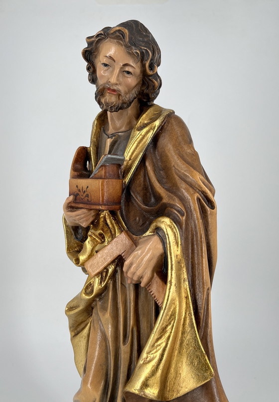Image 1 of Escultura de San José tallada a mano, 35 cm – Madera dorada – Cecconi Viena