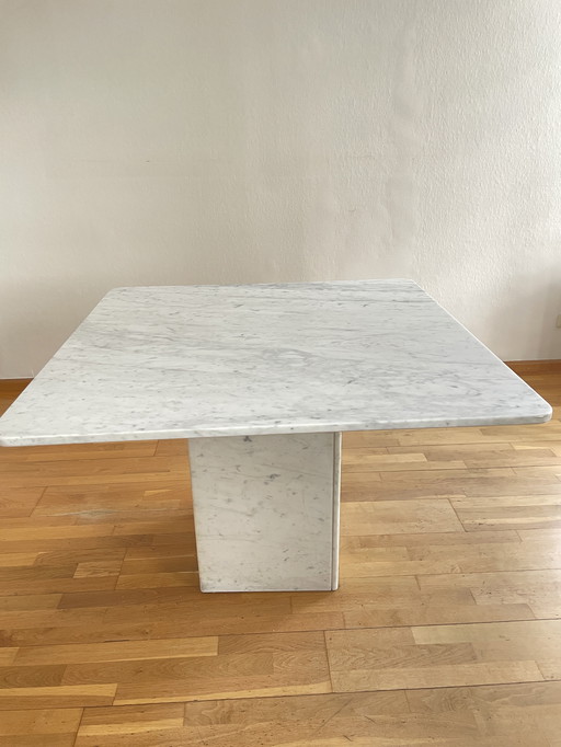 Vintage Carrara bianca marble table with marble base