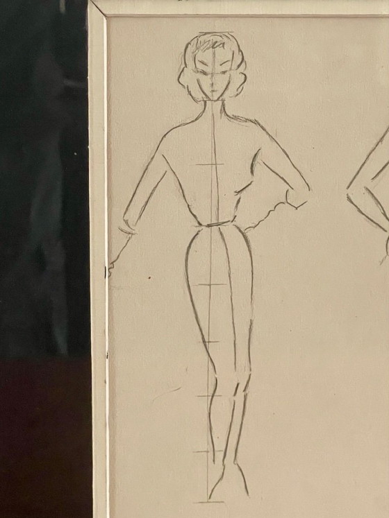 Image 1 of Vintage, Signed, Framed, Pencil Sketches by Berthe Duquaine, 1951
