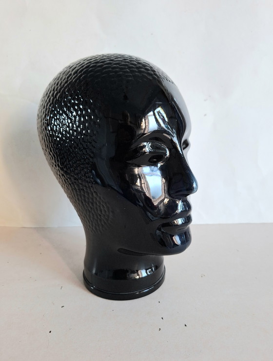 Image 1 of Zwart glazen design hoofd naar ontwerp van Piero Fornasetti 1970.