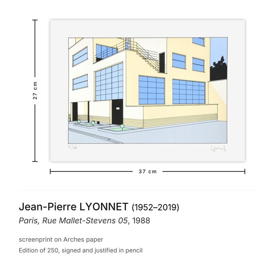 Image 1 of Jean-Pierre LYONNET Paris, Rue Mallet-Stevens 05 Signierter Siebdruck 1988