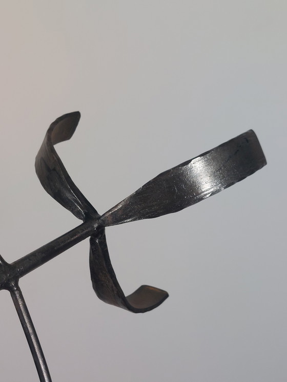 Image 1 of Hand-forged Swedish vintage menorah metal candlestick, 7-flame