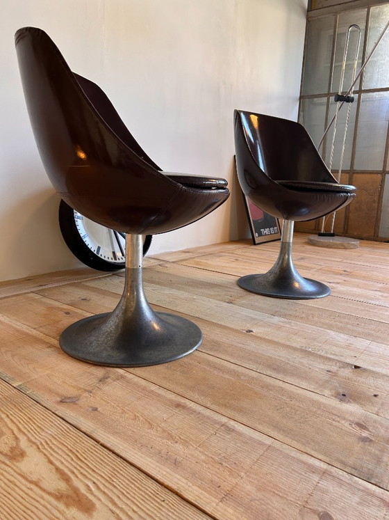 Tulip Swivel Chairs, Italy, 1970s, Set of 2 – Metal, Skai (photo 4 of 5)