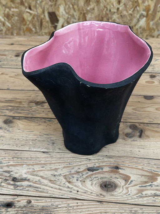 Vase attribué à Fernand Elchinger - Années 60 - Noir Mat / Rose Brillant H 20cm