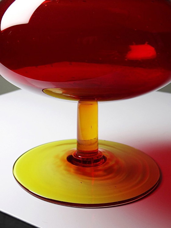 Vintage Blown Glass Vase with "Controlled" Bubbles, Red & Yellow, 1960s-1970s (photo 6 of 10)