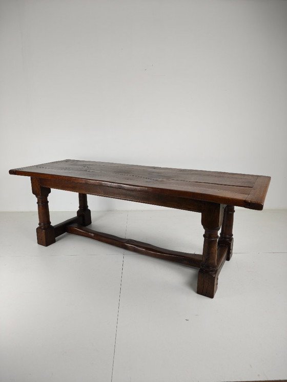 Image 1 of Solid English Oak Dining Table – 20th Century