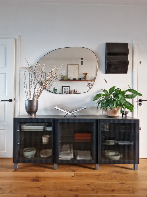 Ikea Sideboard - Dark Grey with Glass Doors