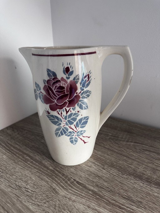 Brocca/caraffa antica in terracotta della fabbrica Badonviller, modello "Le Rose". – decoratieve objecten, Other
