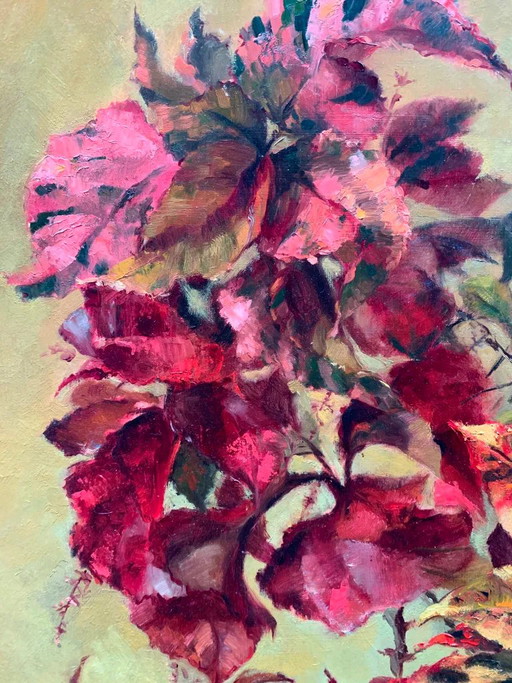Still life with exotic flowers, oil on panel – schilderijen tekeningen, Canvas (photo 2 of 6)