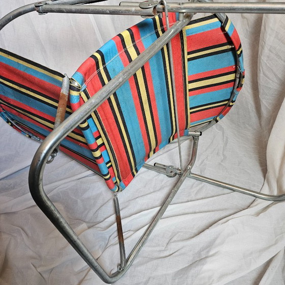 Rasti folding chair with striped fabric, Metal, Textile, Red, Vintage (photo 5 of 8)