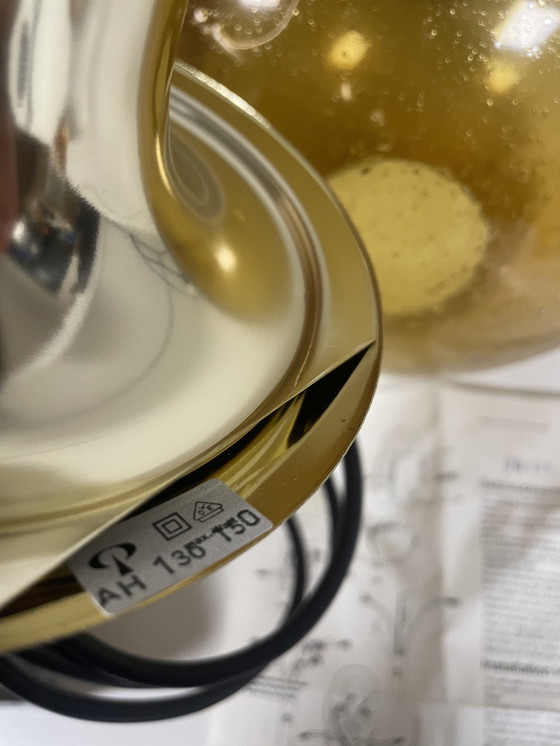 Image 1 of Novità! Lampada a sospensione a sfera in vetro ambrato Peill und Putzler degli anni '70