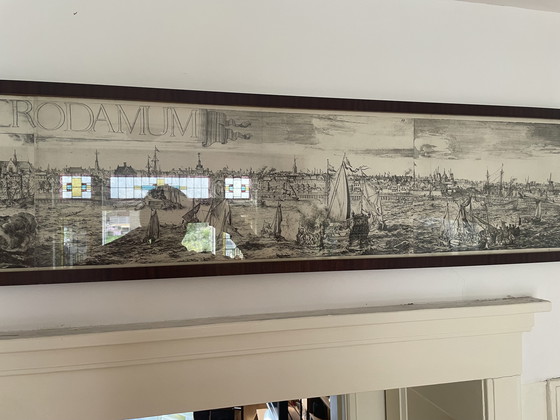 Image 1 of Rotterdam, beautiful reproduction in a mahogany frame